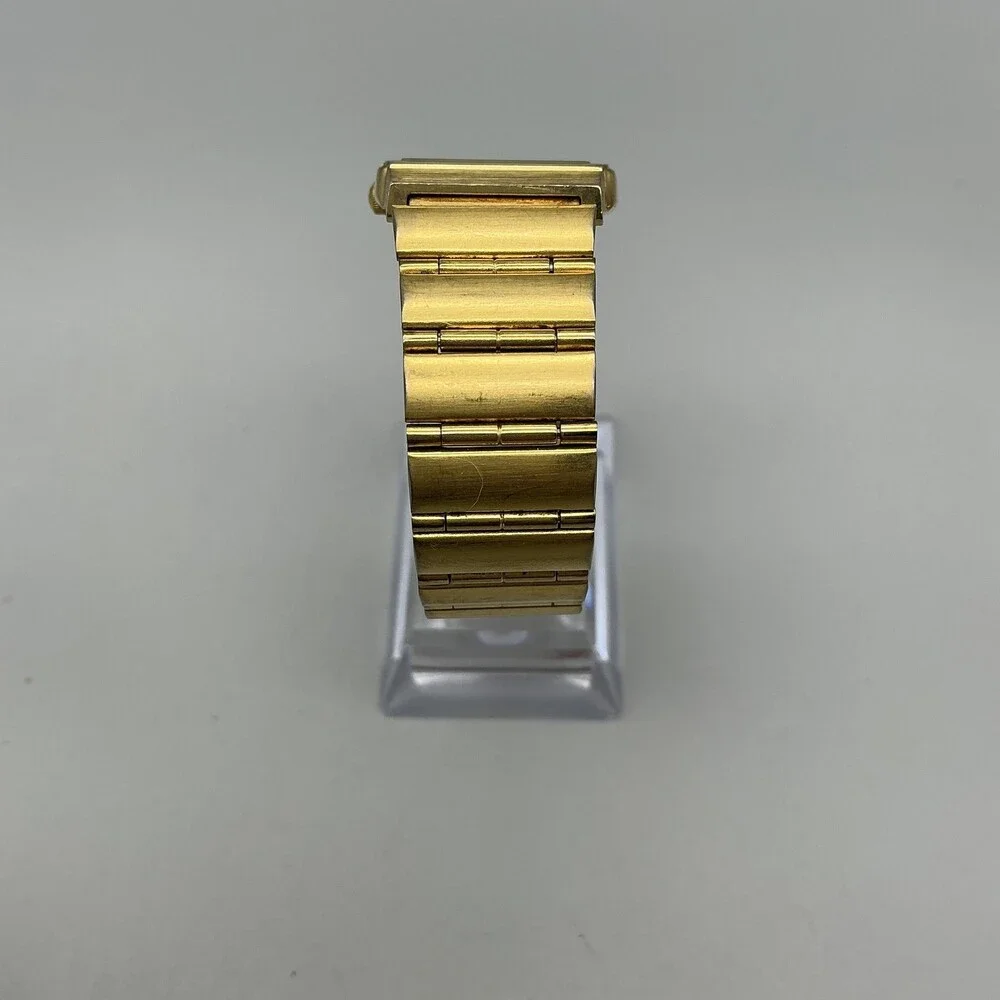 Vintage Citizen 6020 Mens Watch 25mm Black Dial Gold Tone Bracelet For Parts